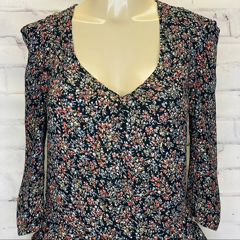 Sandro long sleeve Floral Mini Dress with tiered bottom ruffle
